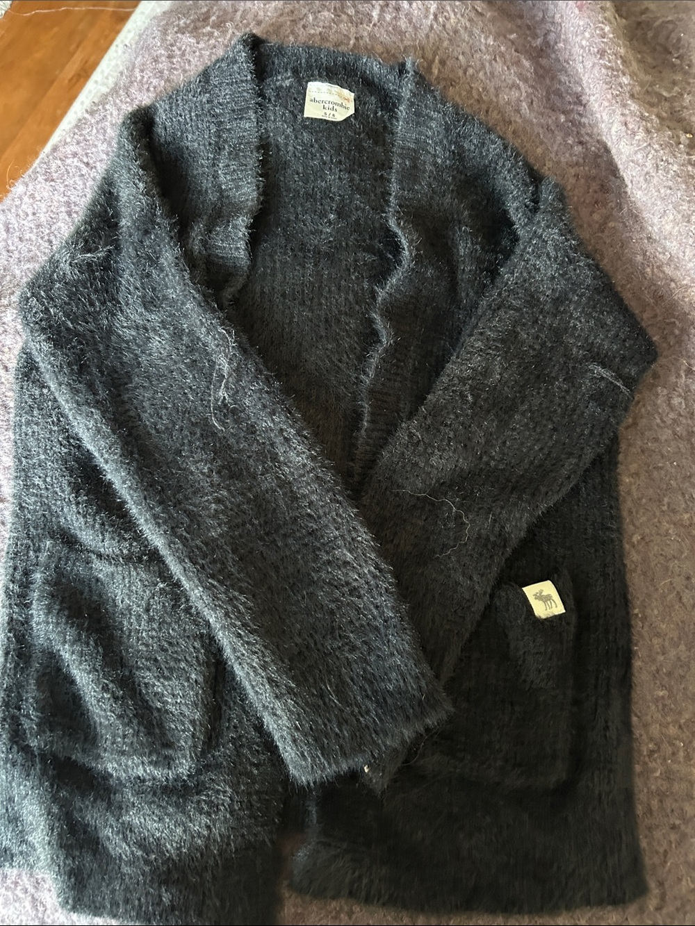 Abercrombie & Fitch Women's Charcoal Fuzzy Open-Front Cardigan